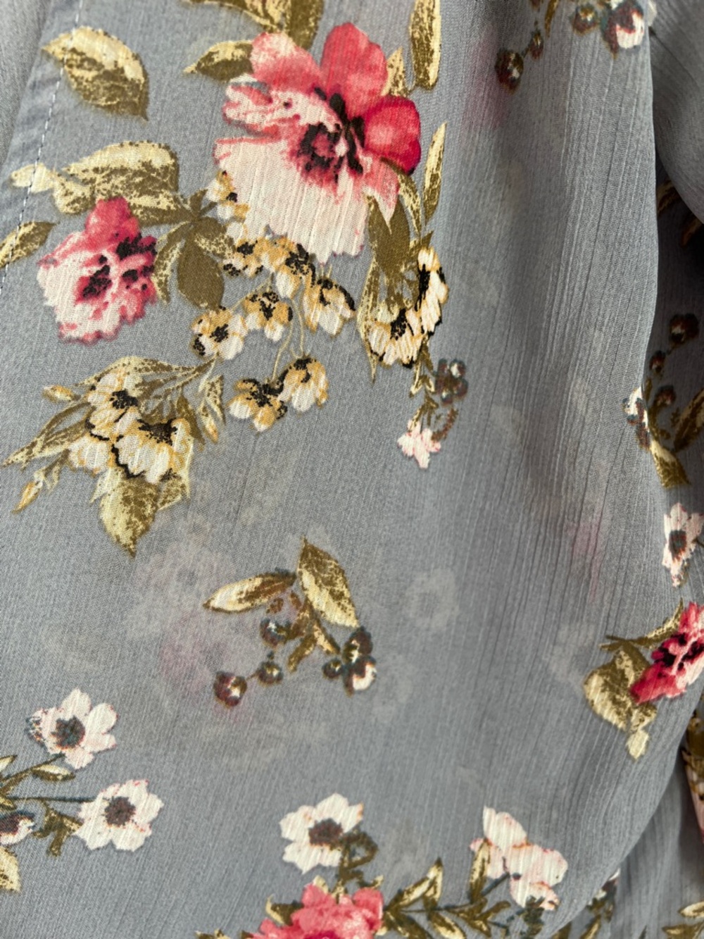 Sheer Floral Kimono Coverup Cardigan Dusty Blue Pink Roses #JFW49245GG Size S - Picture 5 of 17